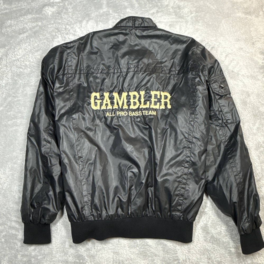 Vintage Upstream Gambler All Pro Bass Team Bomber Jacket Small Black